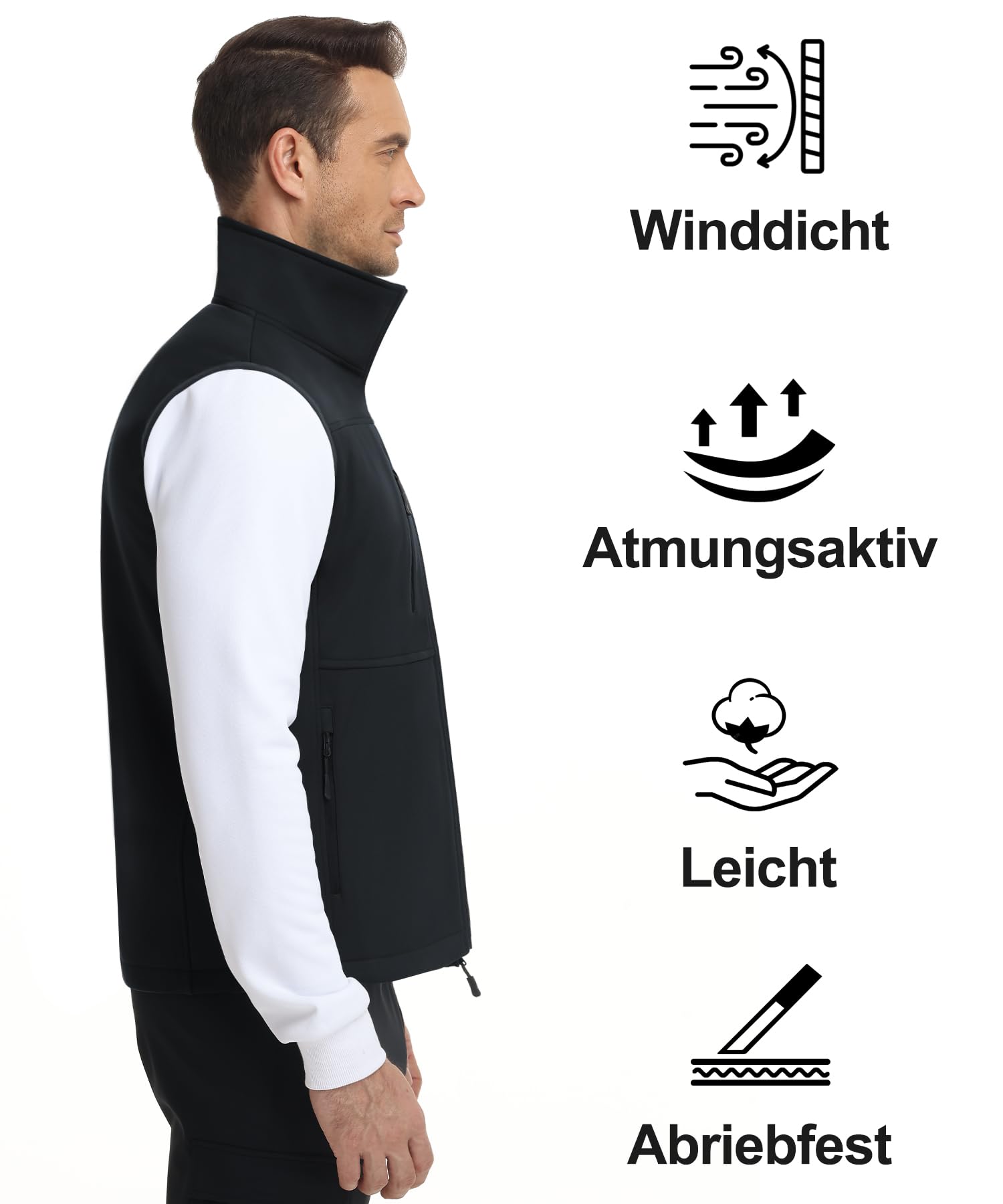 Huayuzh Gilet da uomo per attività all'aperto, senza maniche, in softshell, impermeabile, antivento, interno in pile, per escursioni e golf