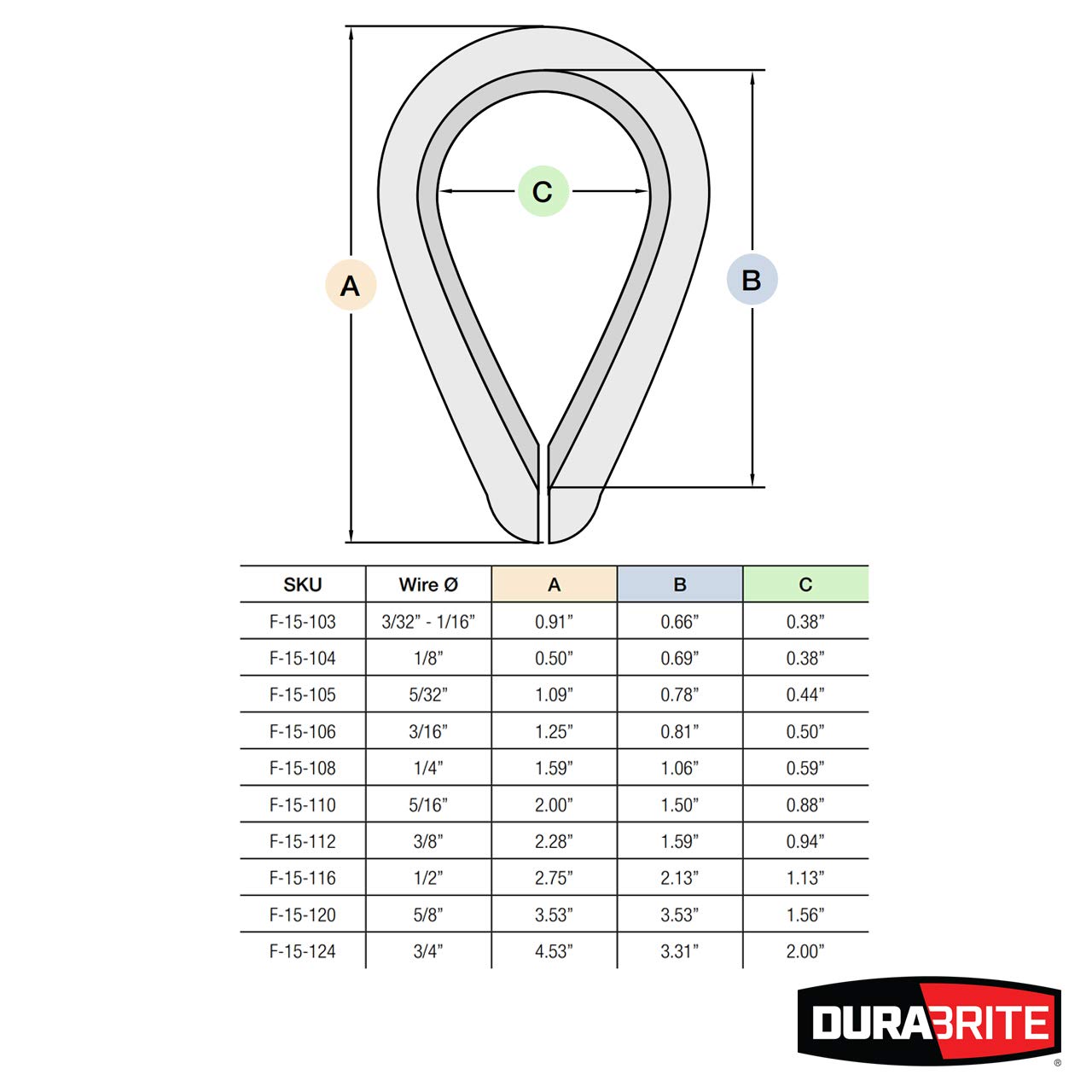 DuraBrite 316 Stainless Steel Heavy-Duty Wire Rope Thimbles - 5/32