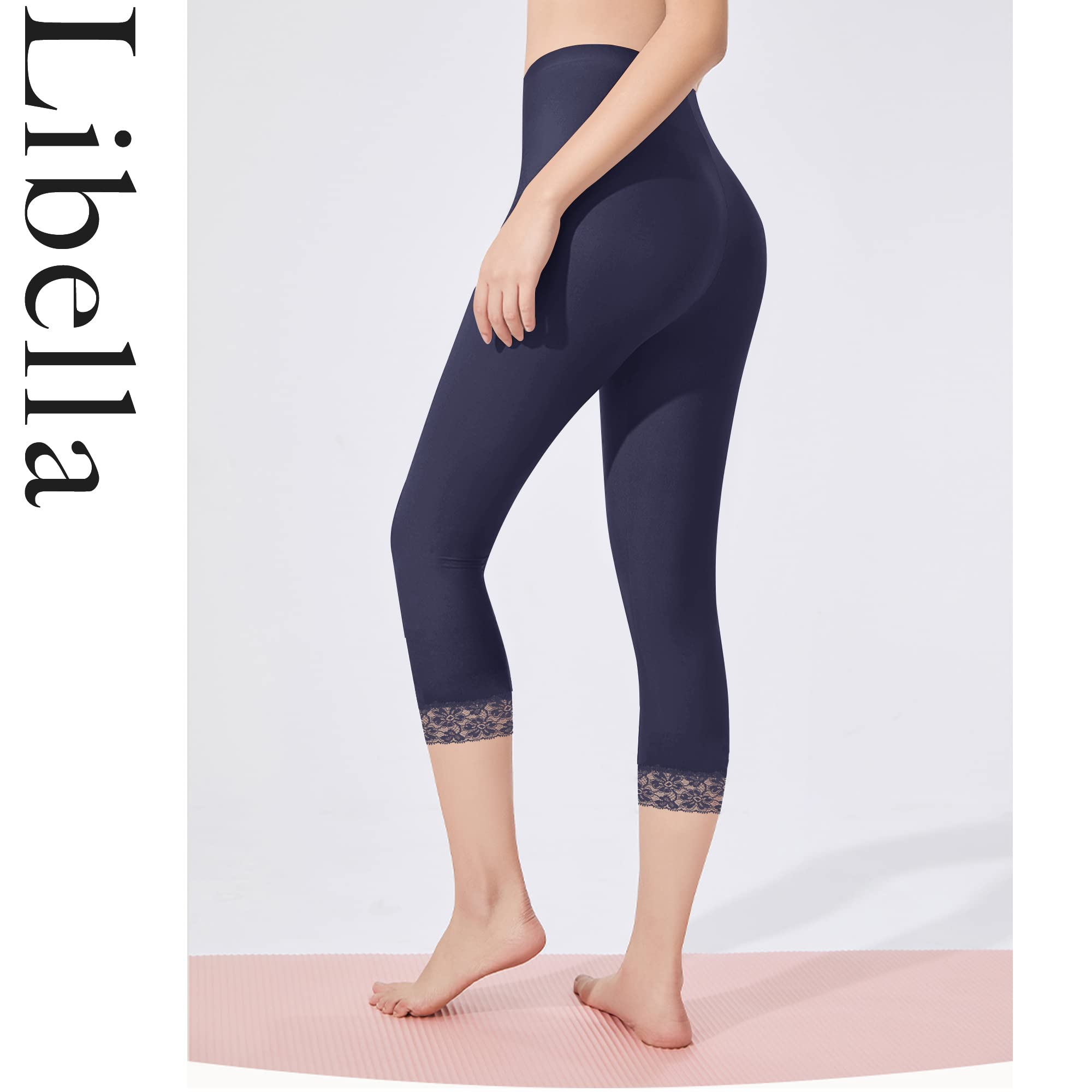 Libella Donna Leggings 3/4 Pantaloni con Pizzo Pantaloni Capri in Cotone con Vita Alta Pantaloni Fitness Slim Colorati Multicolore 4166