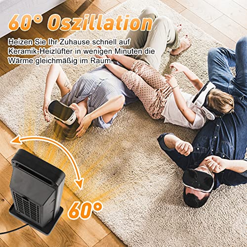 Verwarmingsventilator met afstandsbediening, energiebesparend, stil, 2000 W, keramische ventilatorkachel, badkamer, snelverwarming met oscillatie, timing, omvalbeveiliging, oververhittingsbeveiliging, 2 verwarmingsniveaus, verwarming voor thuis en op kantoor - Afbeelding 8