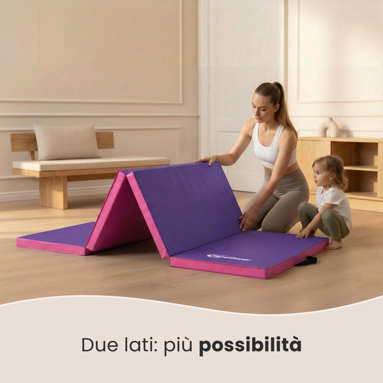 eyepower Tappetino Ginnastica Pieghevole 180x60x5 cm - Materassino Ginnico Spesso - Tappeto per Attività Artistica da Casa - Superficie per Acrobatica Yoga Sport - Tappetini Antiurto per Bambini