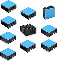 10PCS 20x20x10mm Aluminum Heatsinks with Thermal Adhesive Tape - Cooler for 3D Printer Motors, Raspberry Pi, GPU, IC Chips, Black