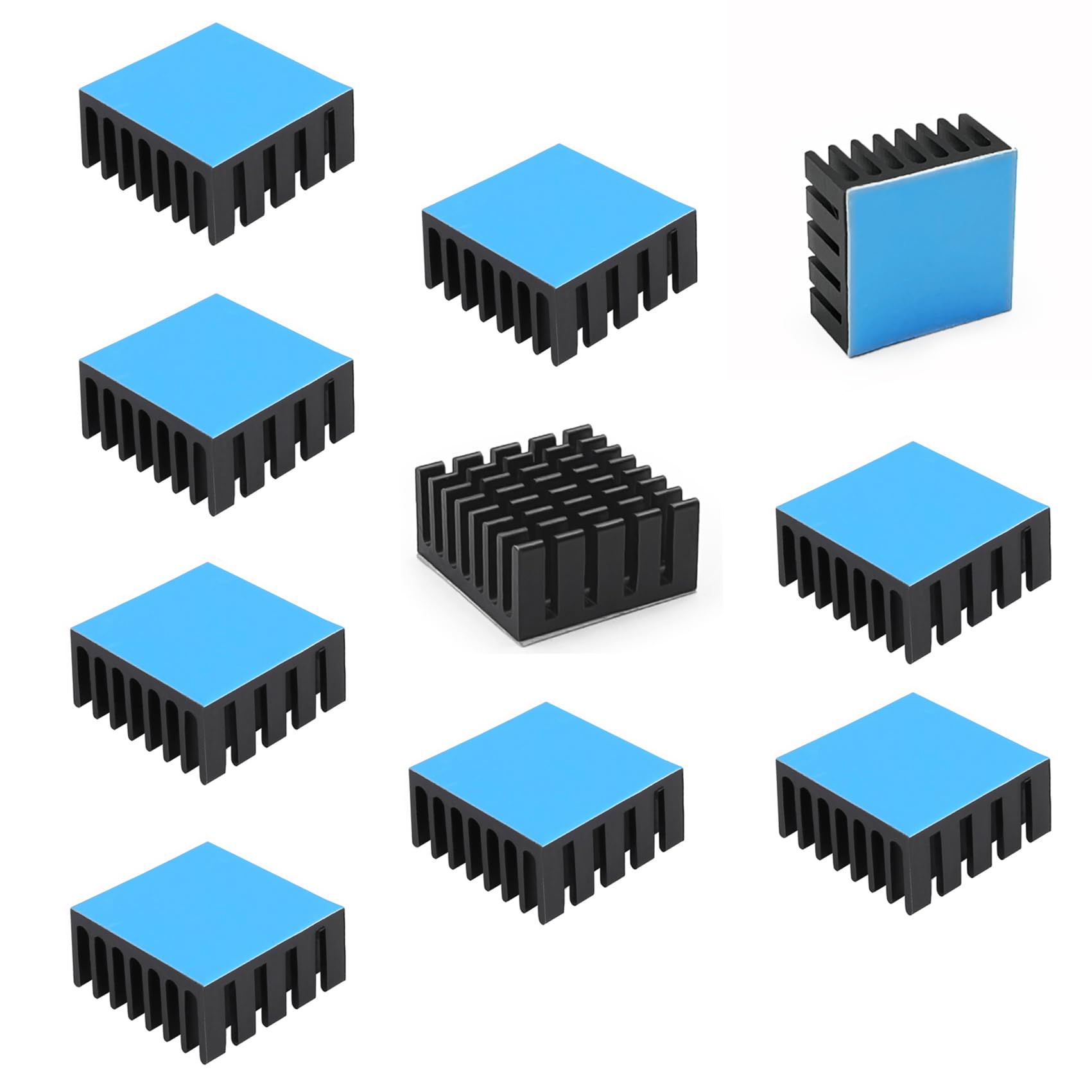 10 pcs Small Heatsink 20 x 20 x 10 mm / 0.79 x0.79 x 0.39 inch Aluminum Heat Sink with Thermal Conductive Double Sided Tape for Cooling GPU IC Chips VRAM VGA RAM