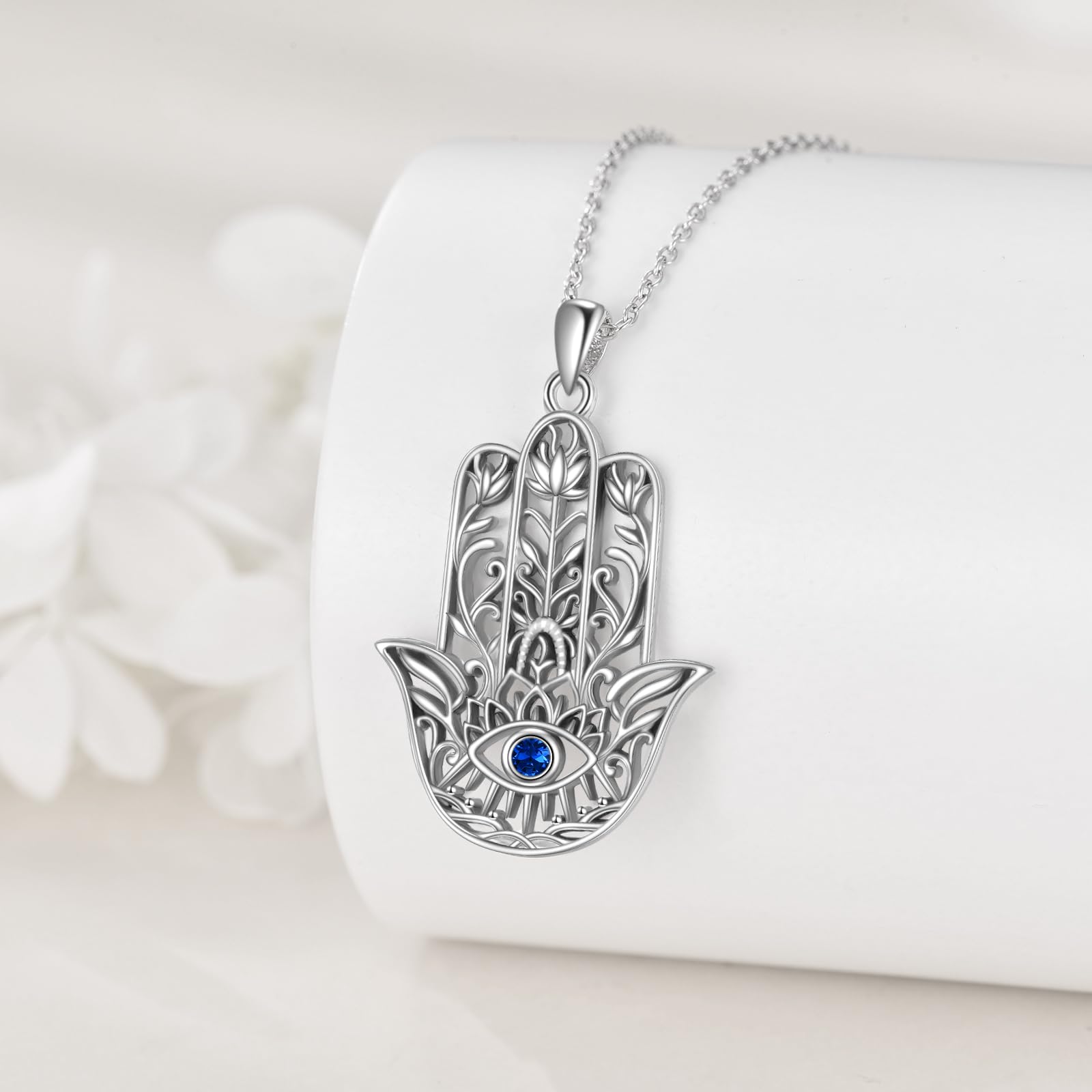 YAFEINI Hamsa naszyjnik ze srebra wysokiej próby Evil Eye naszyjnik Lotus Hamsa łańcuszek na szyję Lotus Evil Eye biżuteria dla kobiet i dziewcząt