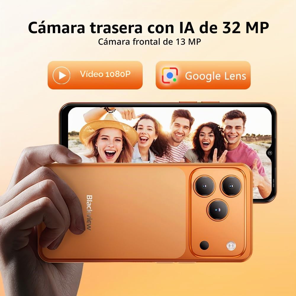 Blackview Wave 7C Android 16 Smartphone Libre con IA, 16GB+64GB/TF 1TB Teléfonos Móviles Libres, 6.56" HD+ Teléfono Móvil, 32MP+13MP, 5000mAh, 4G Dual SIM/WiFi 5/Face ID/GPS/OTG/FM/Funda, Negro