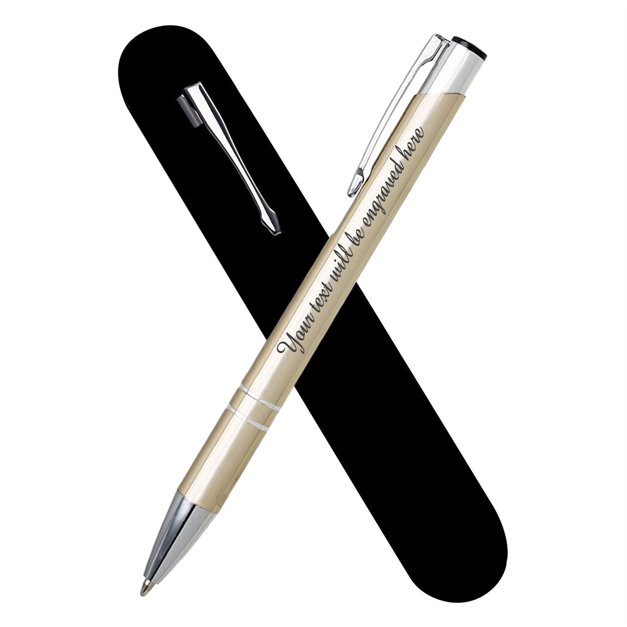 Paul Clover Personalised Engraved Metal Ballpoint Pen Comes In Velvet Pouch Blue Plus Black Ink Refill - Enter Your Custom Text (Gold) — image 1