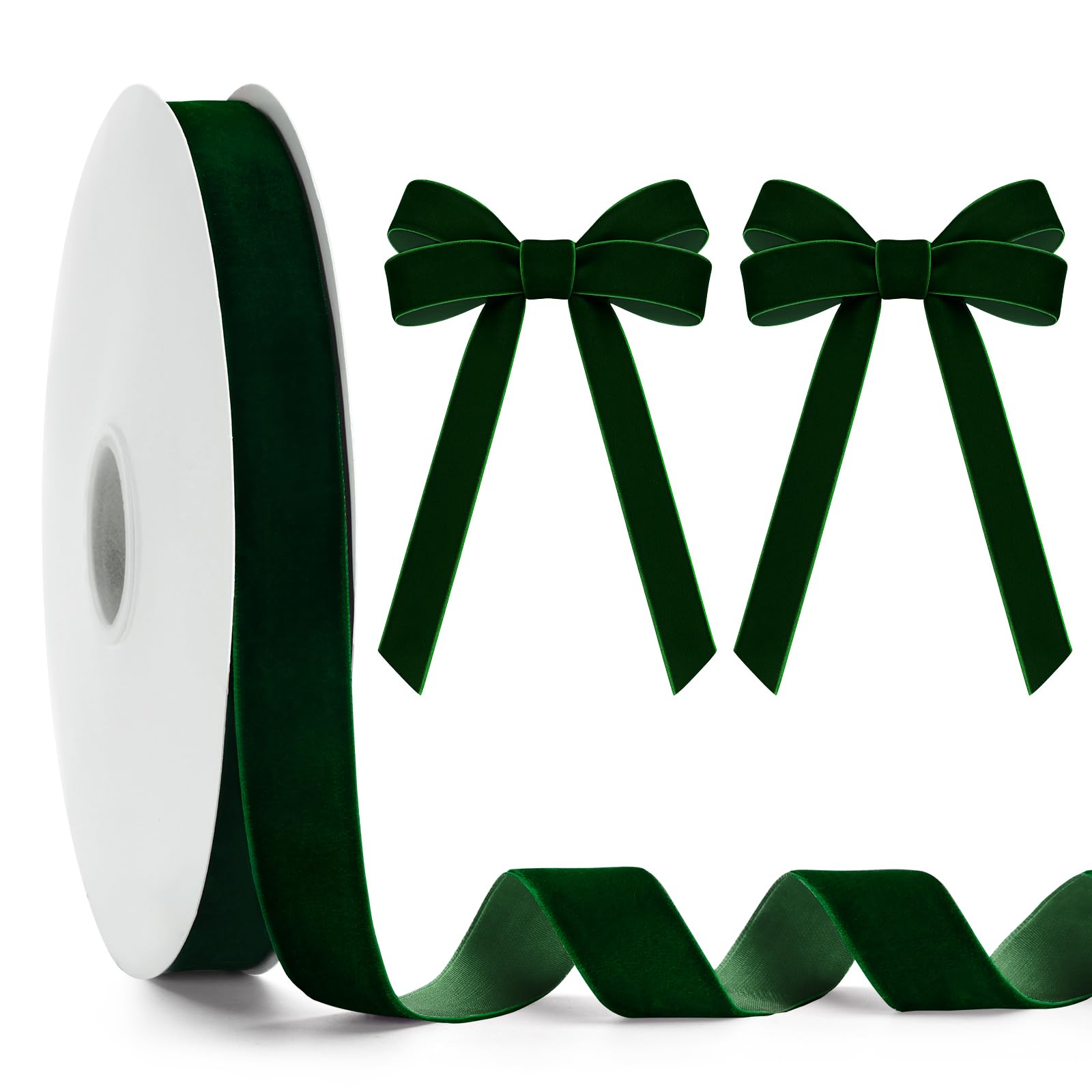 INGLAKE 25mm Dark Green Velvet Ribbon for Gift Wrapping, 25 Yards Thick Ghristmas Ribbon for Xmas Tree Decoration, Hair, Bows Making, Crafts