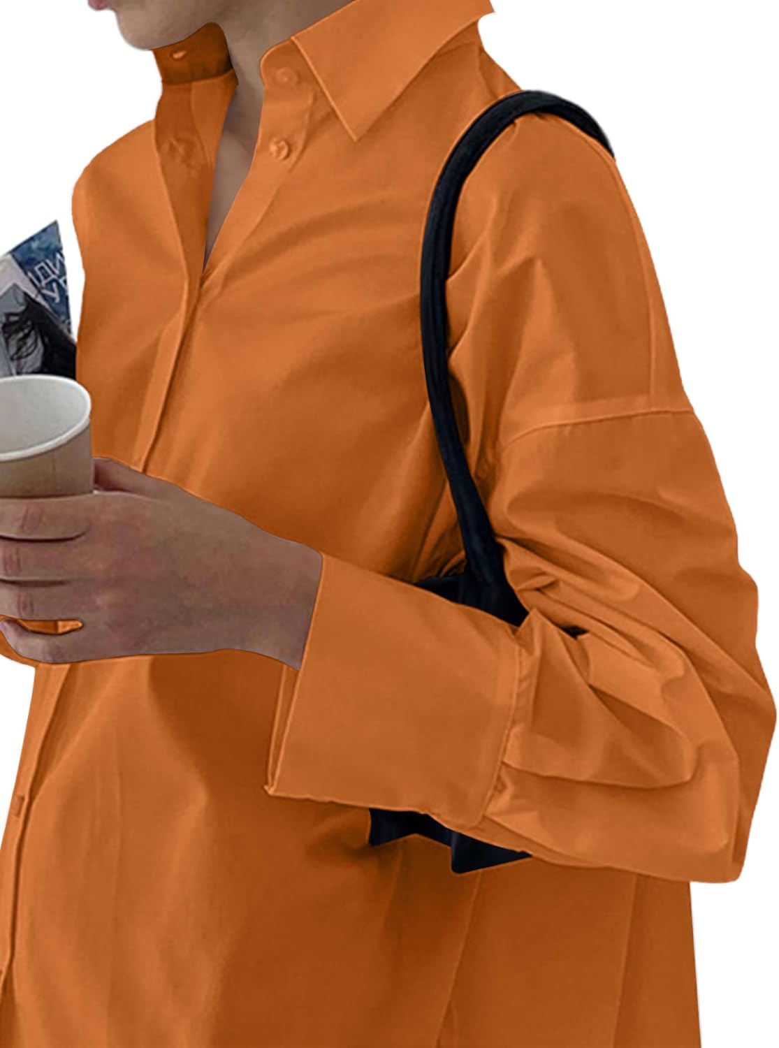 LYANER Women's Casual Shirt Dress Collar V Neck Button Down Loose Long Sleeve Mini Dresses - Image 3