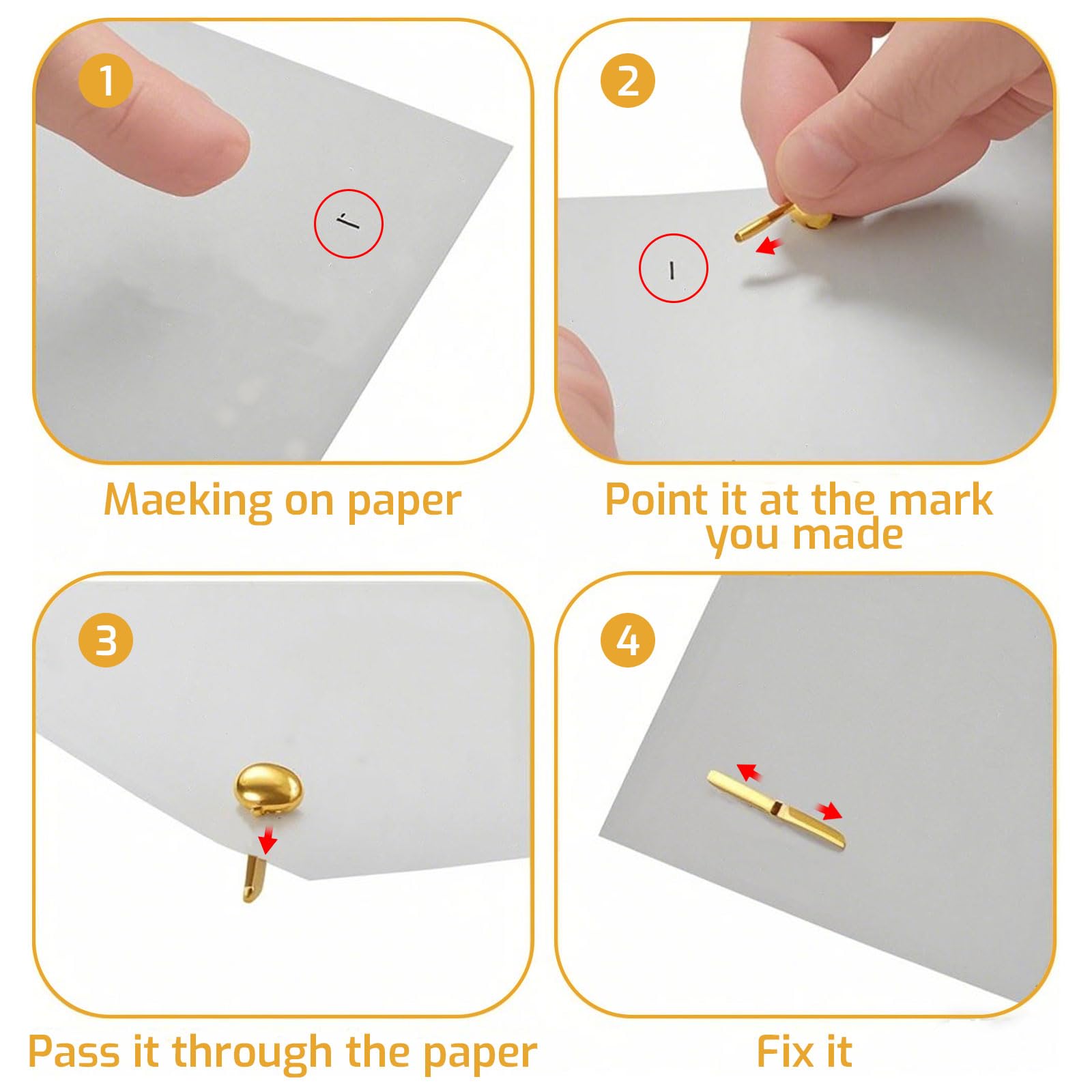 Fermacampioni in Metallo Dorato 300 Pezzi, Clip a Treccia per Carta, Doppio Piede a Testa Rotonda per Scrapbooking