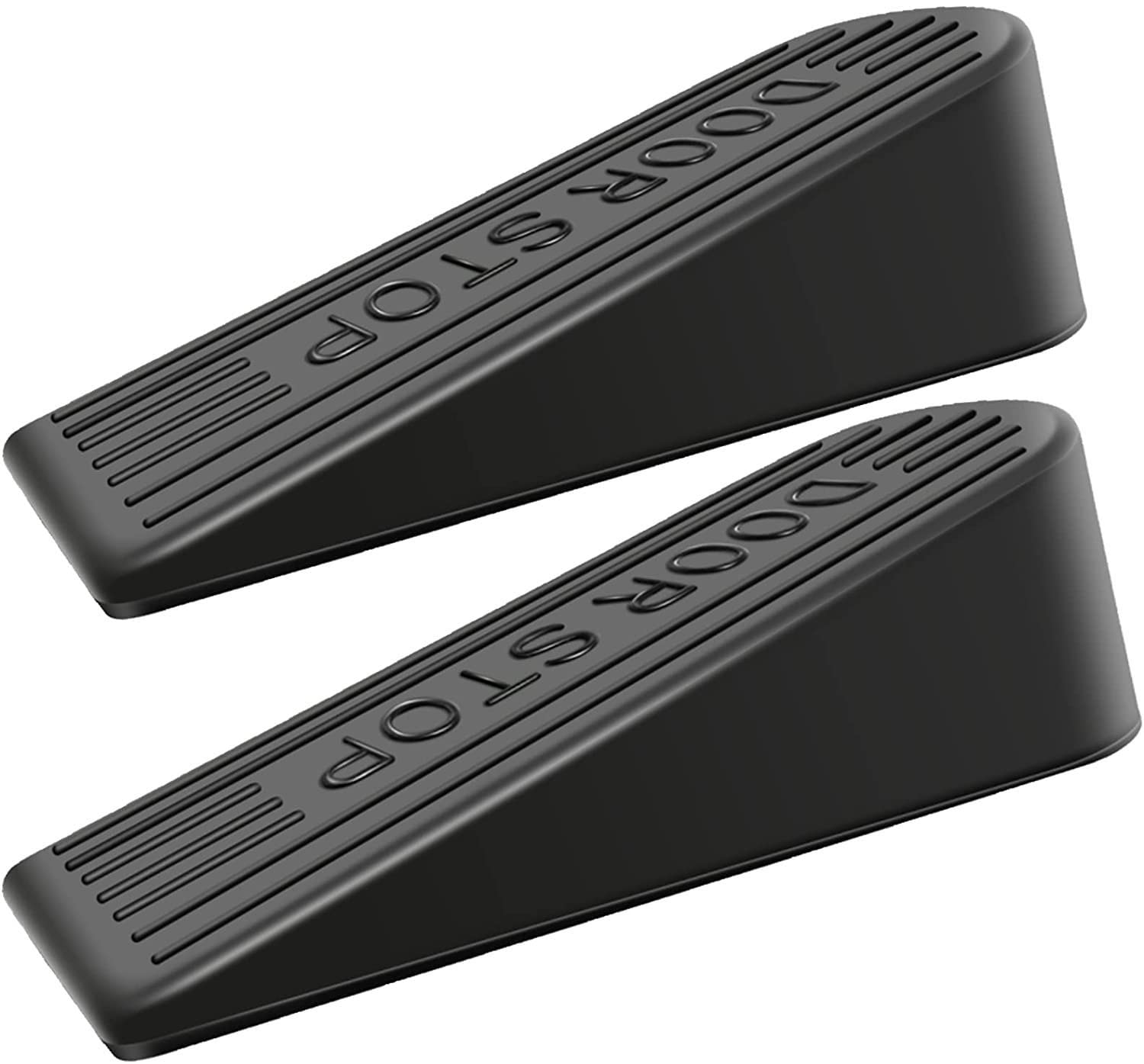 Large Rubber Door Stopper 2 Packs Heavy Duty Wedge Sturdy and Stackable Door Stop, Fit for Gaps up to 2.0 Inches ，Non-Scratching Doorstops Special for Home Office School Heavy Door (Black)