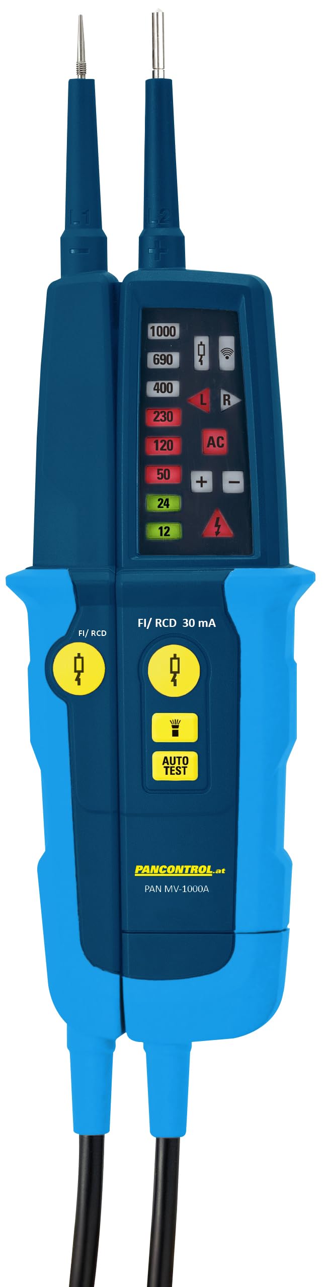 Kopp Comprobador de voltaje y continuidad, indicador LED, 12-1000 V CA/CC, 30 mA FI-Test + indicador de campo giratorio, CAT III 1000 V/CAT IV 600 V, 324270019
