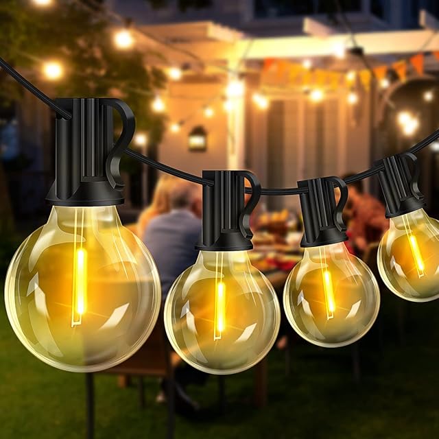 Outdoor String Lights 65.5ft Garden Festoon Light Mains Powered with 30+3 Shatterproof G40 LED Bulbs, Waterproof Hanging Patio Lighting for Indoor Outside Gazebo Pergola Backyard Balcony Cafe Party