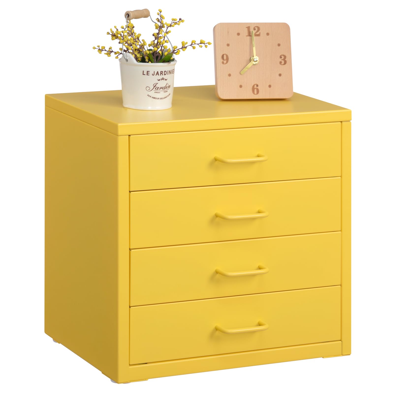 HollyHOME Desktop Drawers Filing Cabinet with 4 Drawers,Organizer Vertical File Cabinets for A4 Letter Size Metal Storage Drawer for Home Office Self-assemble,Light Yellow