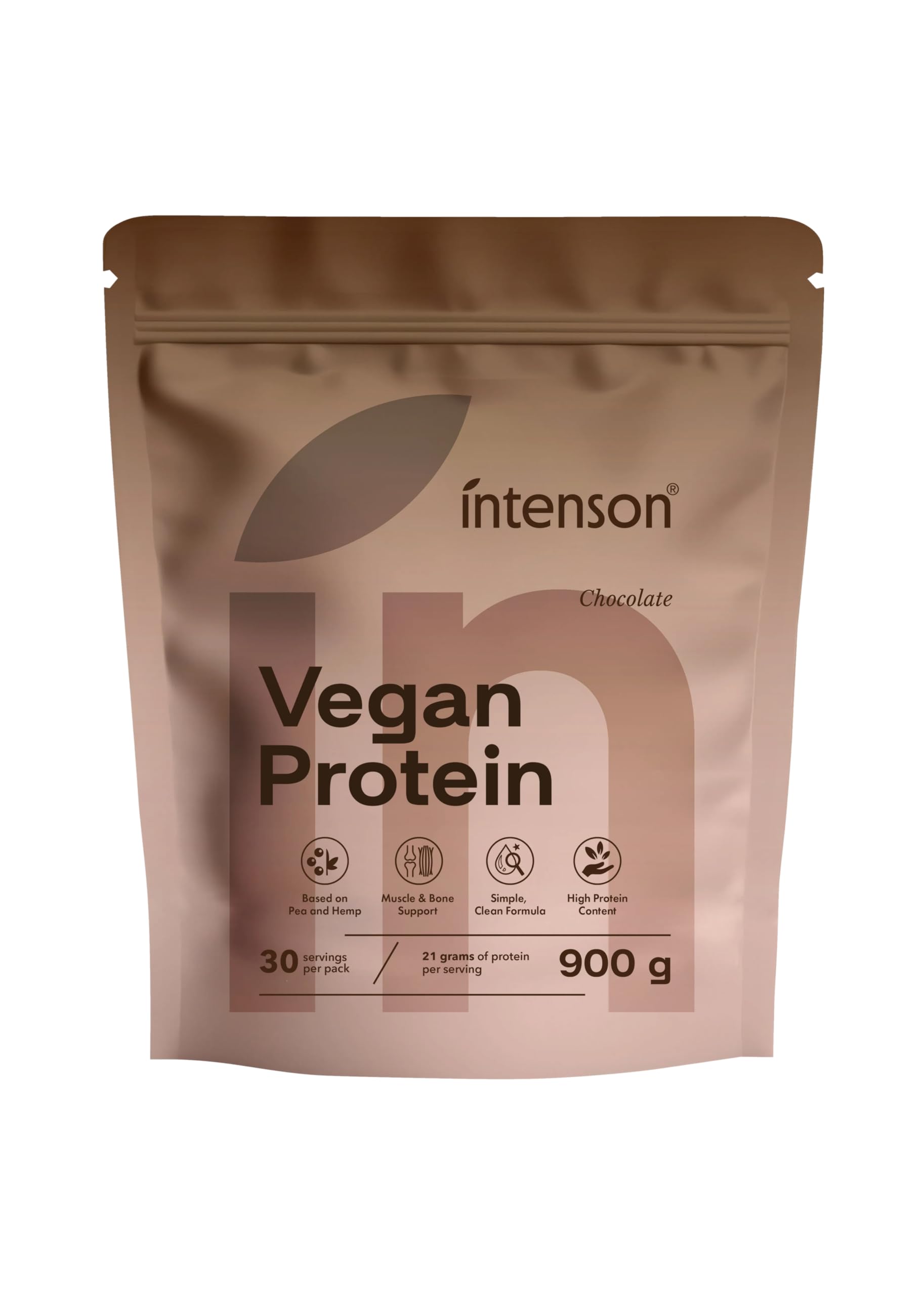 Intenson Vegan Protein Powder Chocolat, 900 g, 21 g de Protéines par Portion, 30 Portions, Mélange Pois & Chanvre, 100% Végétal, Sans Lactose, Sans Gluten, Sans Sucre, Formule Clean