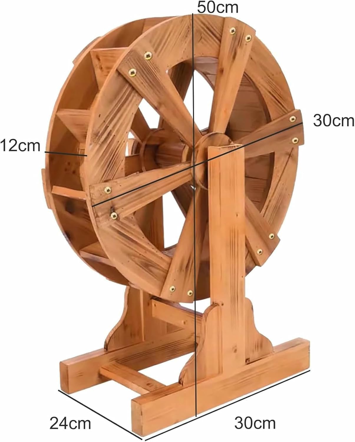 Water Wheel Fountain with Stand, Wooden Self-Rotating Water Wheel, Garden Water Decoration Water Feature, for Deck Patio Pond Pool Porch Backyard Court