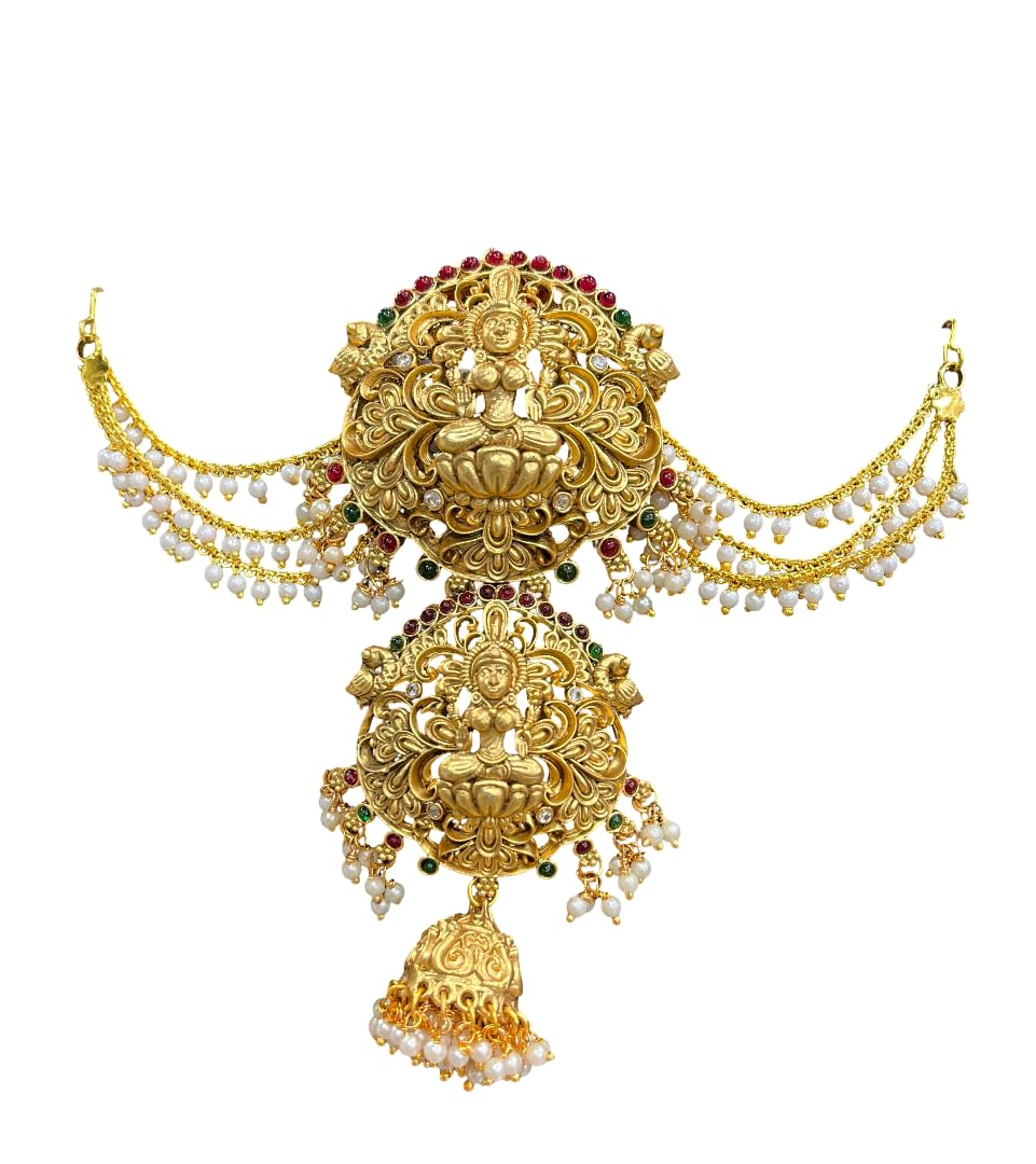 KGR Splash Grand Lakshmi & Flower Design Plain Gold Color Jada With White BEads Maatil For Hair-image-18