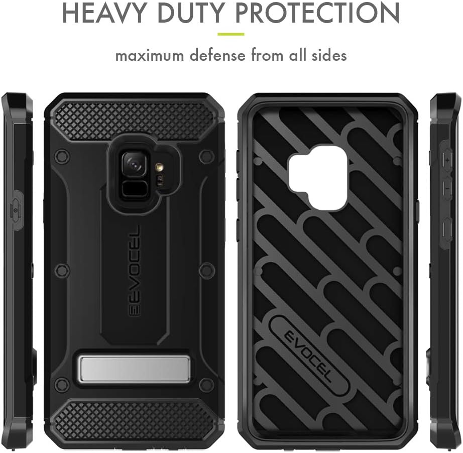 Evocel Explorer Series Pro Compatible with Galaxy S9 (SM-G960) Heavy Duty Protection Rugged Holster Case with Kickstand – Black