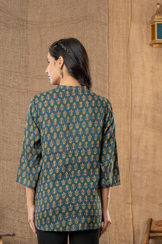 Image of Women's Cotton Printed Kurta Top | 3 /4 Sleeve Straight Kurti Casual Outings