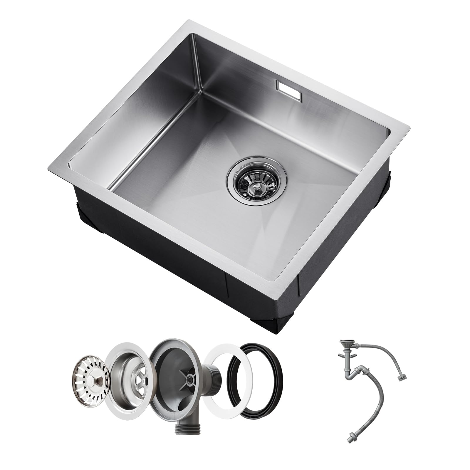 VEVOR Lavello da Cucina da 50 cm Lavello Sottopiano in Acciaio Inossidabile 304, Vasca Singola da Incasso Stile Rustico con Accessori, Lavello per Uso Domestico per Camper, Cucina di Preparazione, Bar