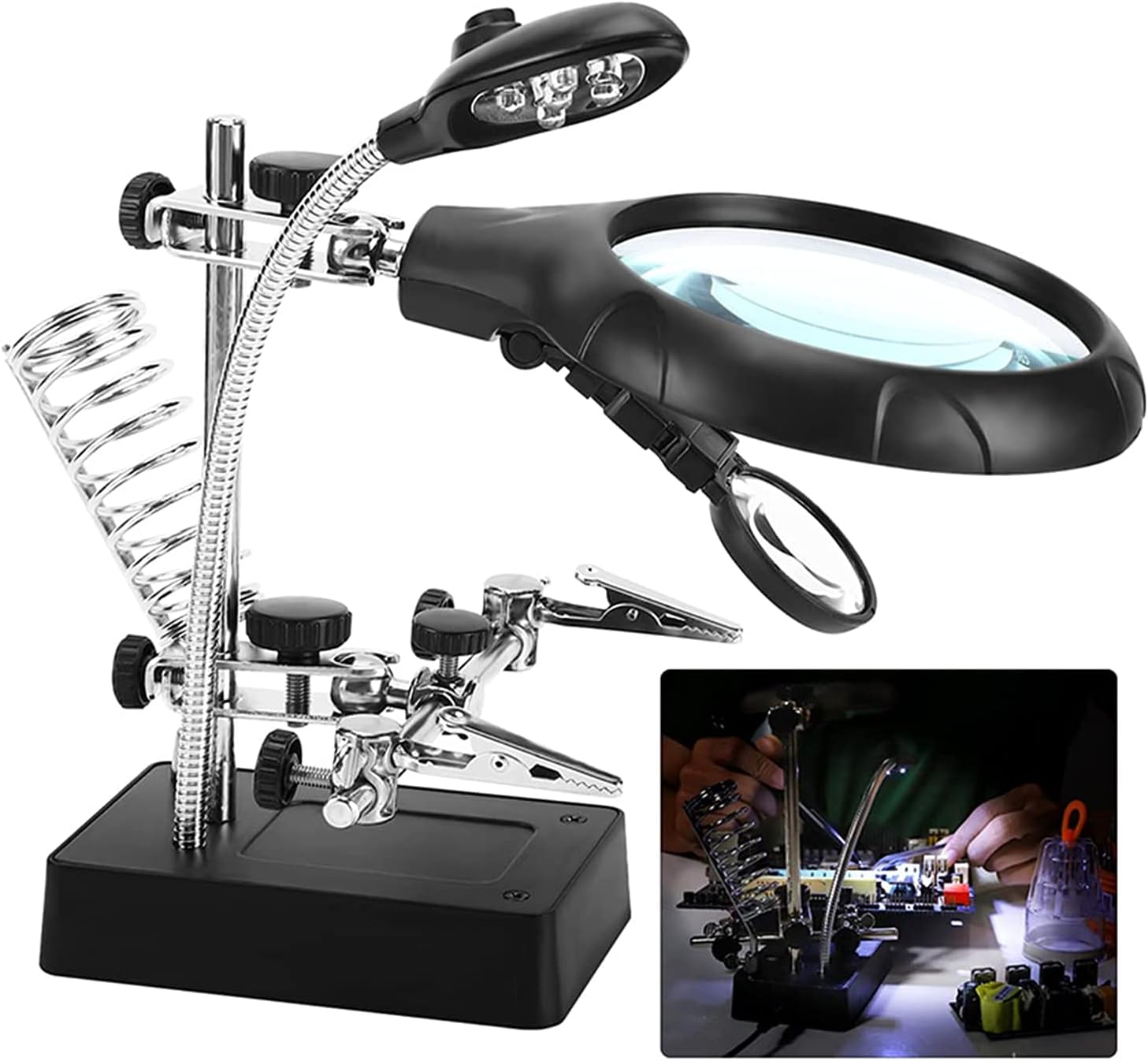 eWINNER Helping Hand Magnifier With Soldering Iron Stand Led Crocodile Clips Ac/dc Power