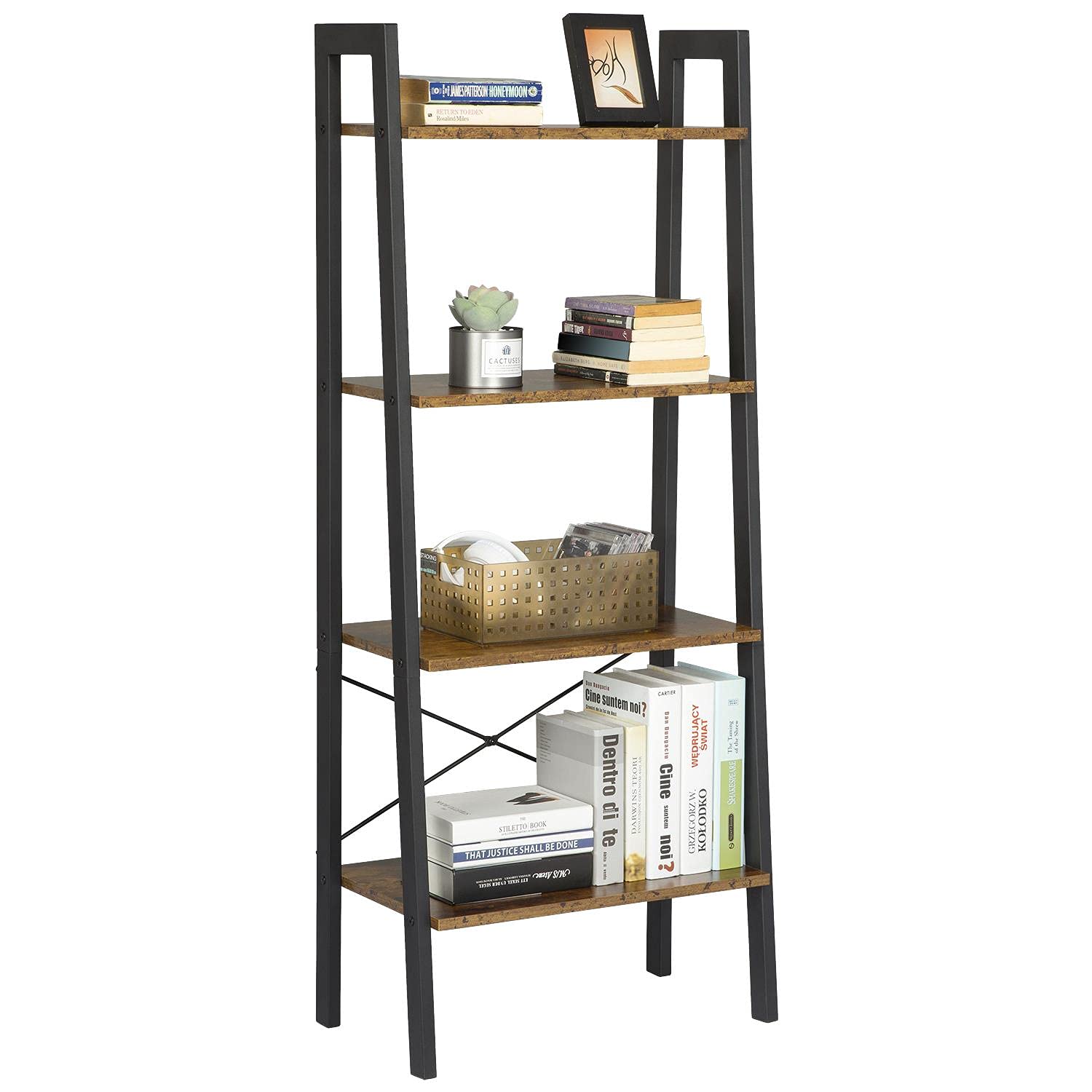 Yaheetech 4Tier Industrial Ladder Shelf, Bookcase with Metal Frame