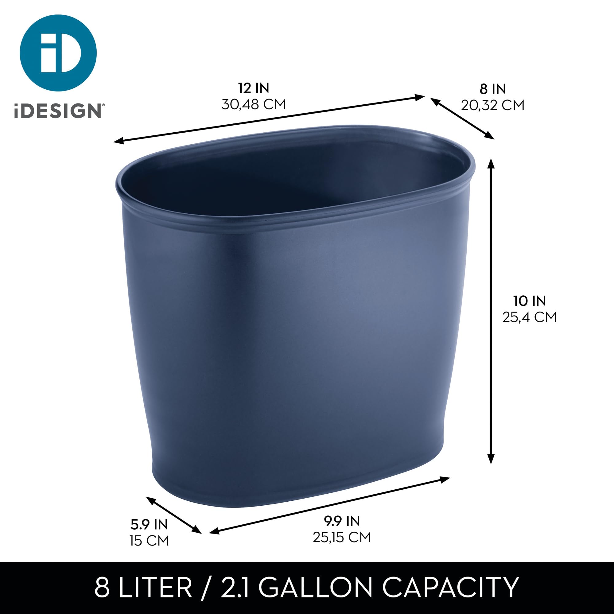 IDesign Small Oval Trash Can Set Of 2 - Compact Plastic Waste Bin For Bathroom, Bedroom Or Office, Gray - View #12
