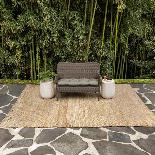 Image of Arden earthFIBER Outdoor Wicker Settee Cushion, 41.5 x 18, Rain-Proof, Fade Resistant Sandbar Taupe Texture