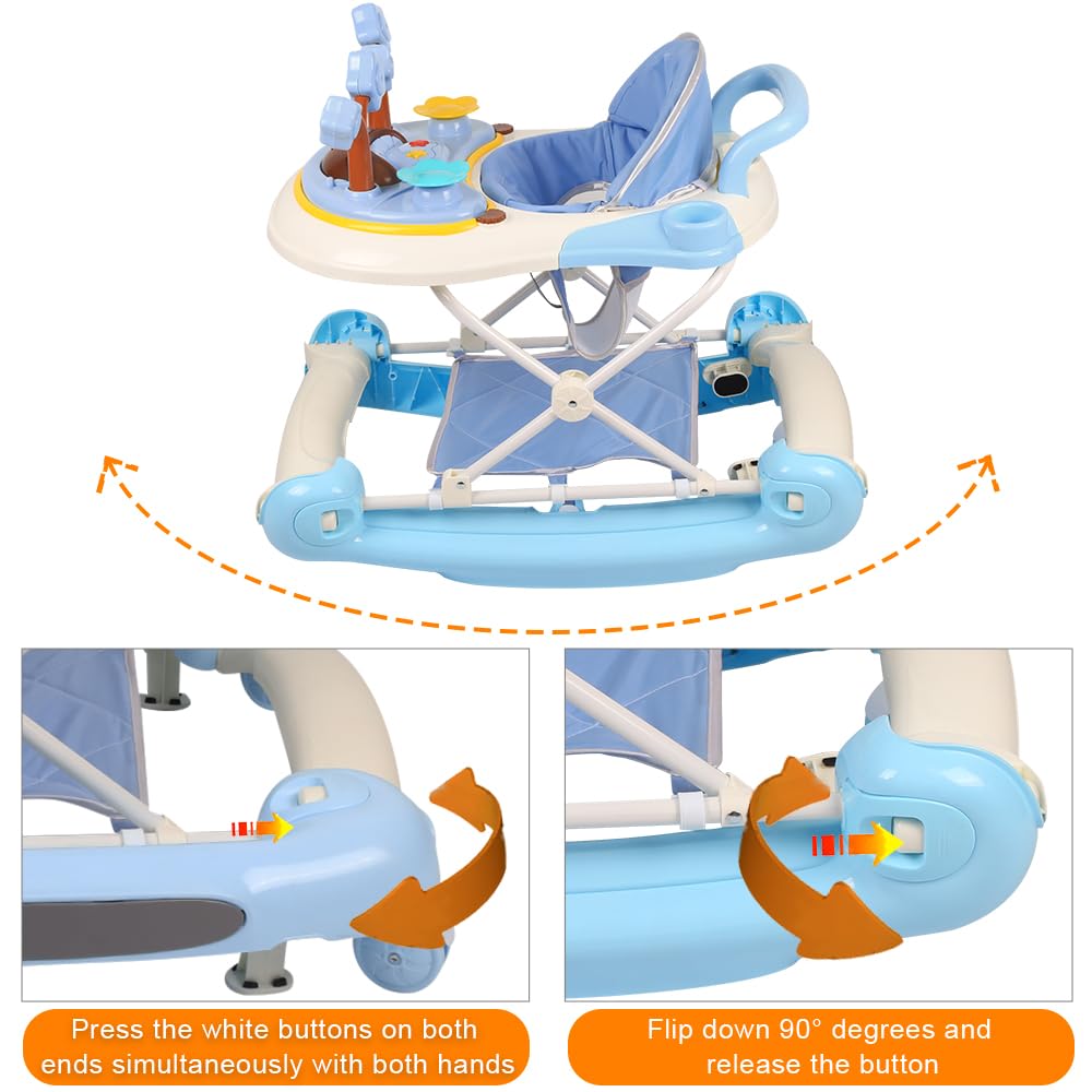 Andador de bebé ajustable en 4 niveles, escalable, estable, anti-Basculo, aprendizaje de caminata 67×75×85cm (azul)