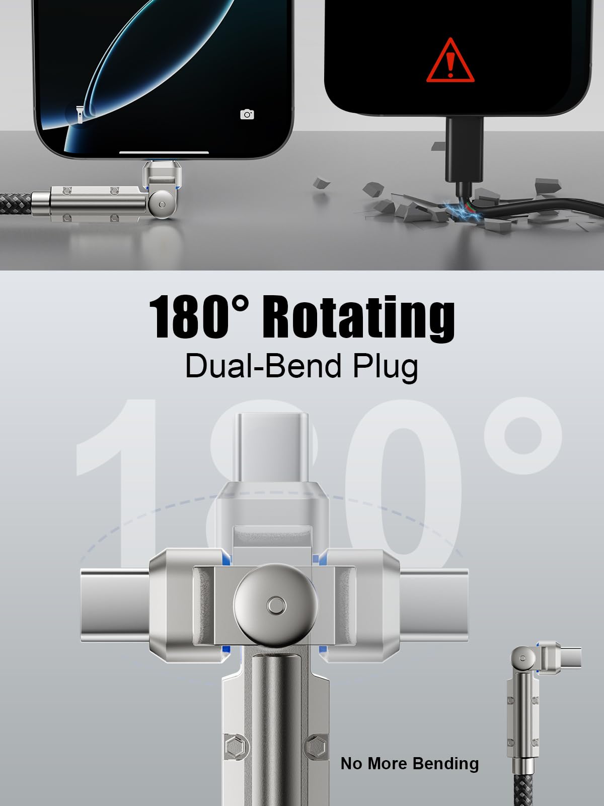 Cable USB C mejorado de 60 W de 10 pies, rotación de 180°, cable de carga rápida USB C a USB C, cable de carga trenzado de nailon tipo C para iPhone 17/16/15, MacBook, iPad, Samsung