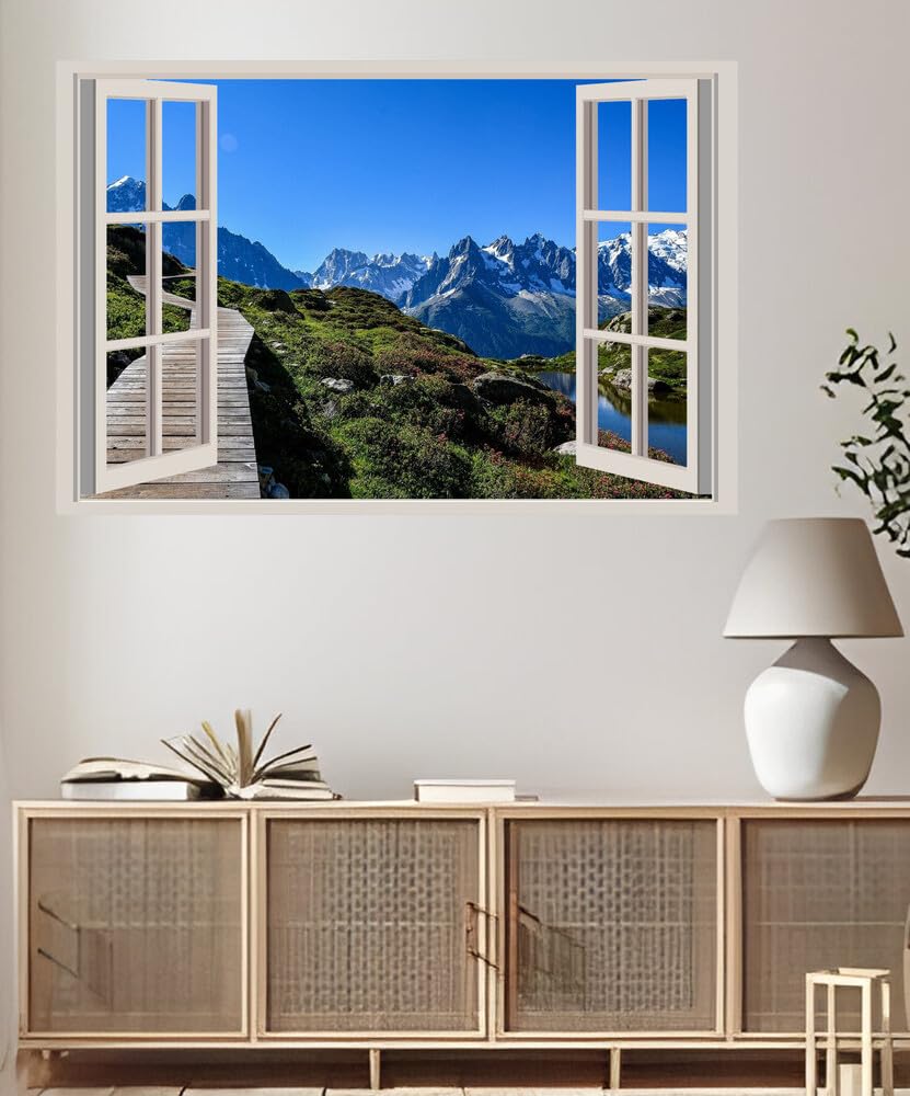JVERF - JZZA21372 France Mountains Sky Chamonix Mont Blanc Alps| Self-Adhesive Open Window Wall Sticker
