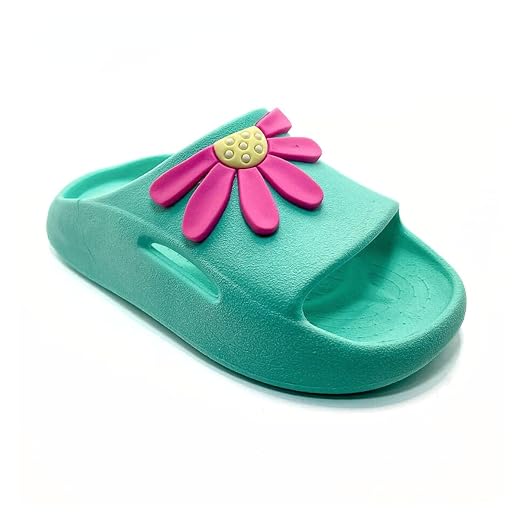 Chinelo Slide Infantil Feminino com Flor Margarida, Rosa, Confortável e Lavável