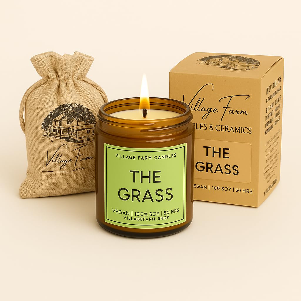 Freshly Cut Grass Luxury Hand Poured Candle | Eco Friendly | Vegan | 50+ Hour Burn Time | Soy Wax Premium Candle | Hand Crafted | Artisian | Small Batch | by Village Farm Candles โ image 1