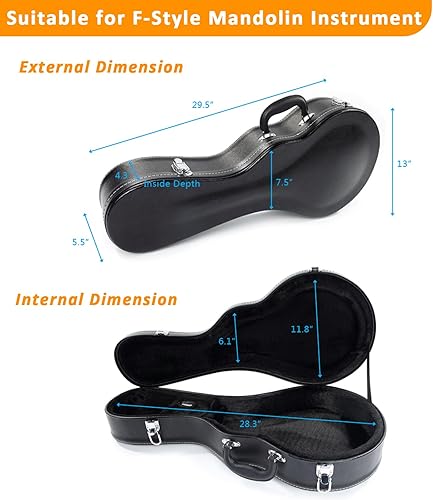 Miniatura 9 de Ktaxon A-Style - Estuche rígido para mandolina, funda de piel rígida de lujo, funda protectora de madera con interior de felpa