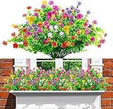 12 Bundles Outdoor Artificial Fake Flowers UV Resistant Rose Eucalyptus Leaf Plants, Faux Plastic...