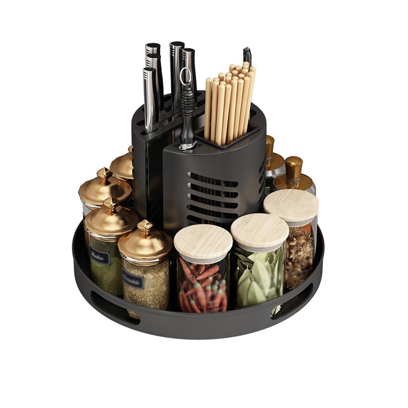 shangguanyun456 Spice Rack Round Turntable Cupboard Organizer Rotatable Spice Rack Multi-Functional Holder Tray for Kitchen Storage and Organization(Black)