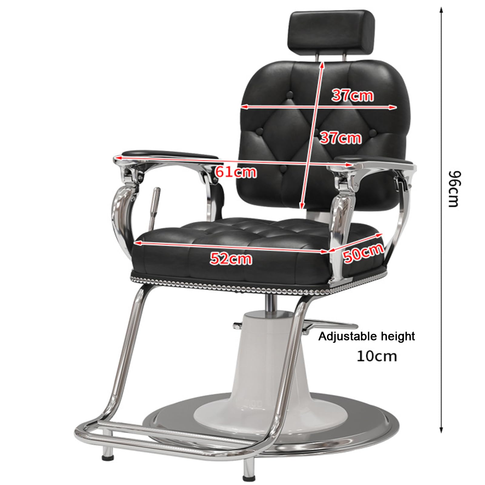 Hydrauliczny fotel fryzjerski – z oparciem na głowę/podnóżkiem, obrót o 360 stopni, skórzany,Black,B | 1