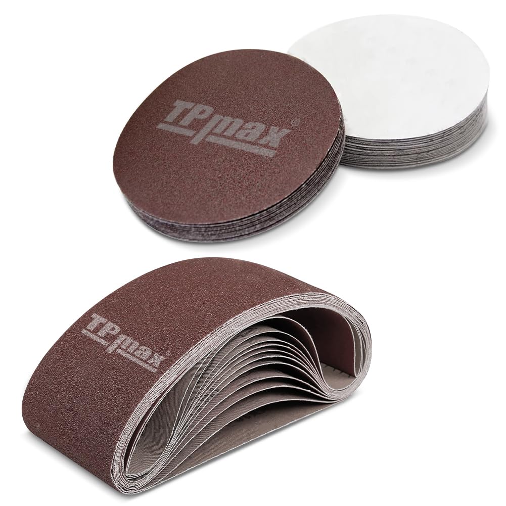12 Pcs 4 x 36 Inch 150 Grit Sanding Belts & 60 Pcs 6 Inch NO-Hole PSA Sanding Discs