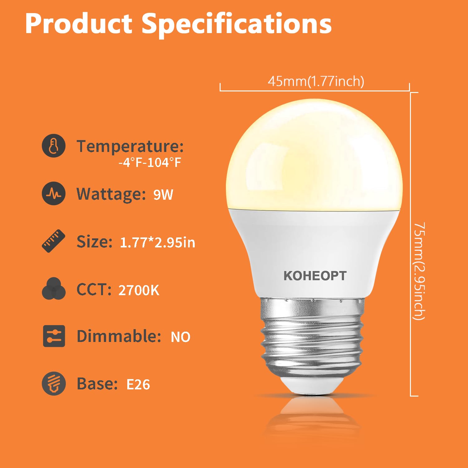 A15 LED Refrigerator Light Bulb 5W 2 Pack 40 Watt Equivalent E26 Standard Base Non-Dimmable 120V 600LM Fridge — view 2