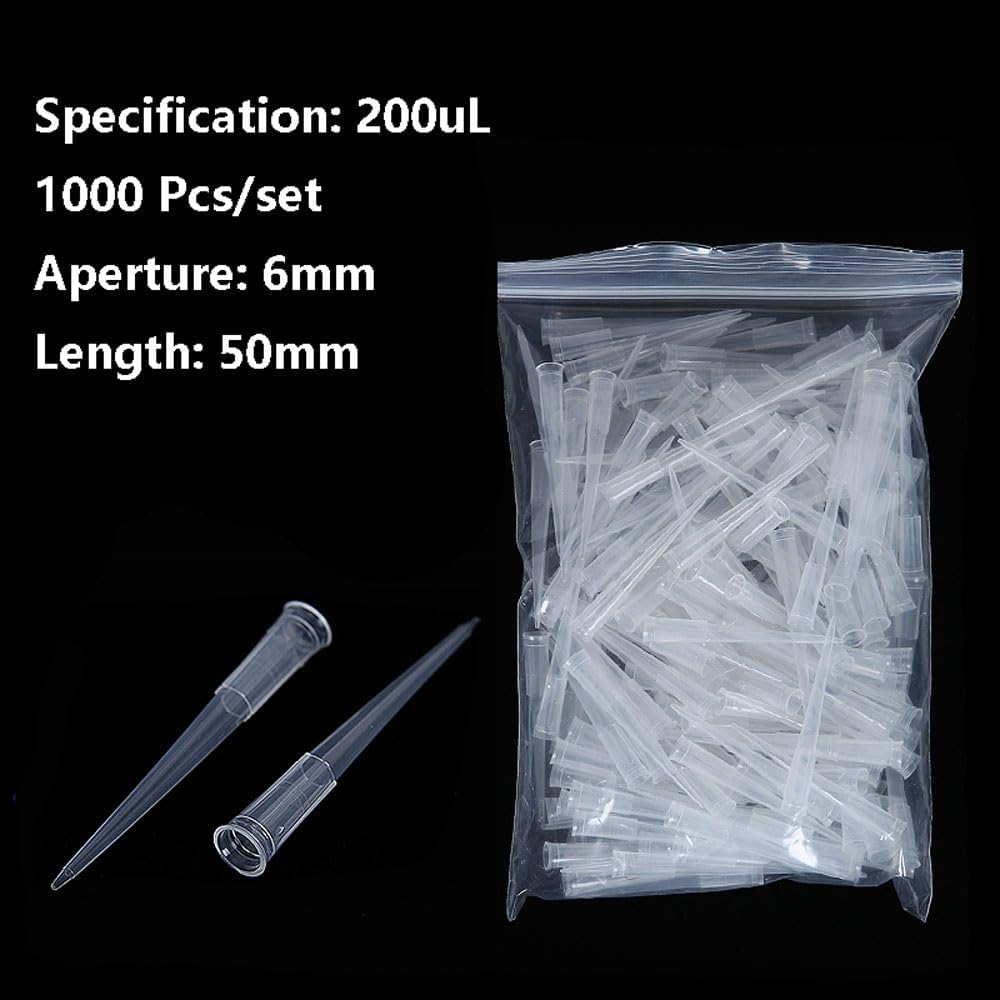 Micropipette Pipette Tips, Universal Pipette Nozzle, 10uL/200uL/1000uL/5mL/10mL Polypropylene Pipette Tips Disposable for Lab&Research (Extended, 200uL, 1000pcs/bag)