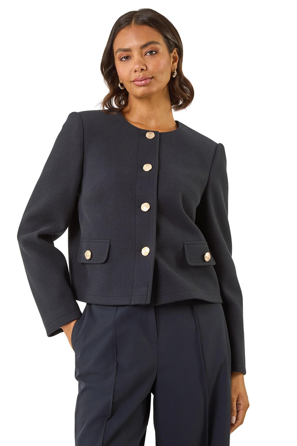Roman Women's Navy Buttoned Pocket Jacket In | Size: 10
