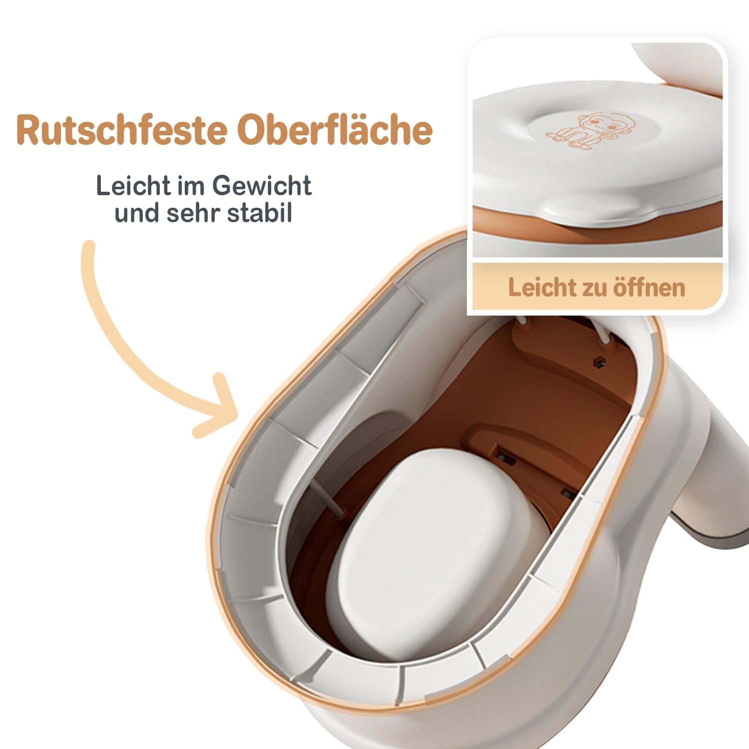 Twinky® Töpfchen für Baby & Kind – 3-in-1 Potty Trainer & Kindertoilette für Baby Toilette Inkl Spülklang, kompaktes Design, Musik und Rollenhalter – perfekter Toilettensitz für Kinder – Braun