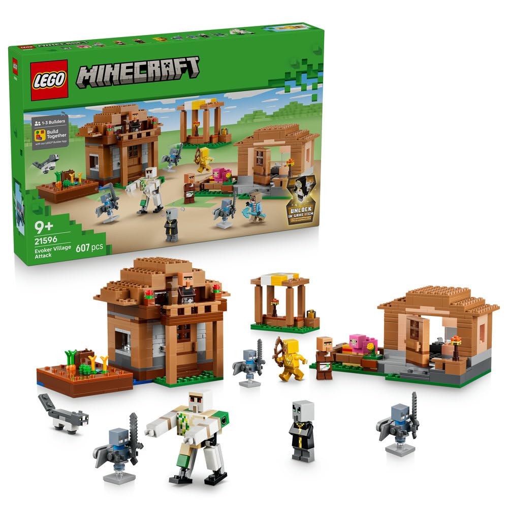LEGO Minecraft Najazd przywoływaczy na wioskę 21596 | scenka Minecraft, zestaw akcji z gry, prezent dla fana Minecrafta 9+, 607 elementów