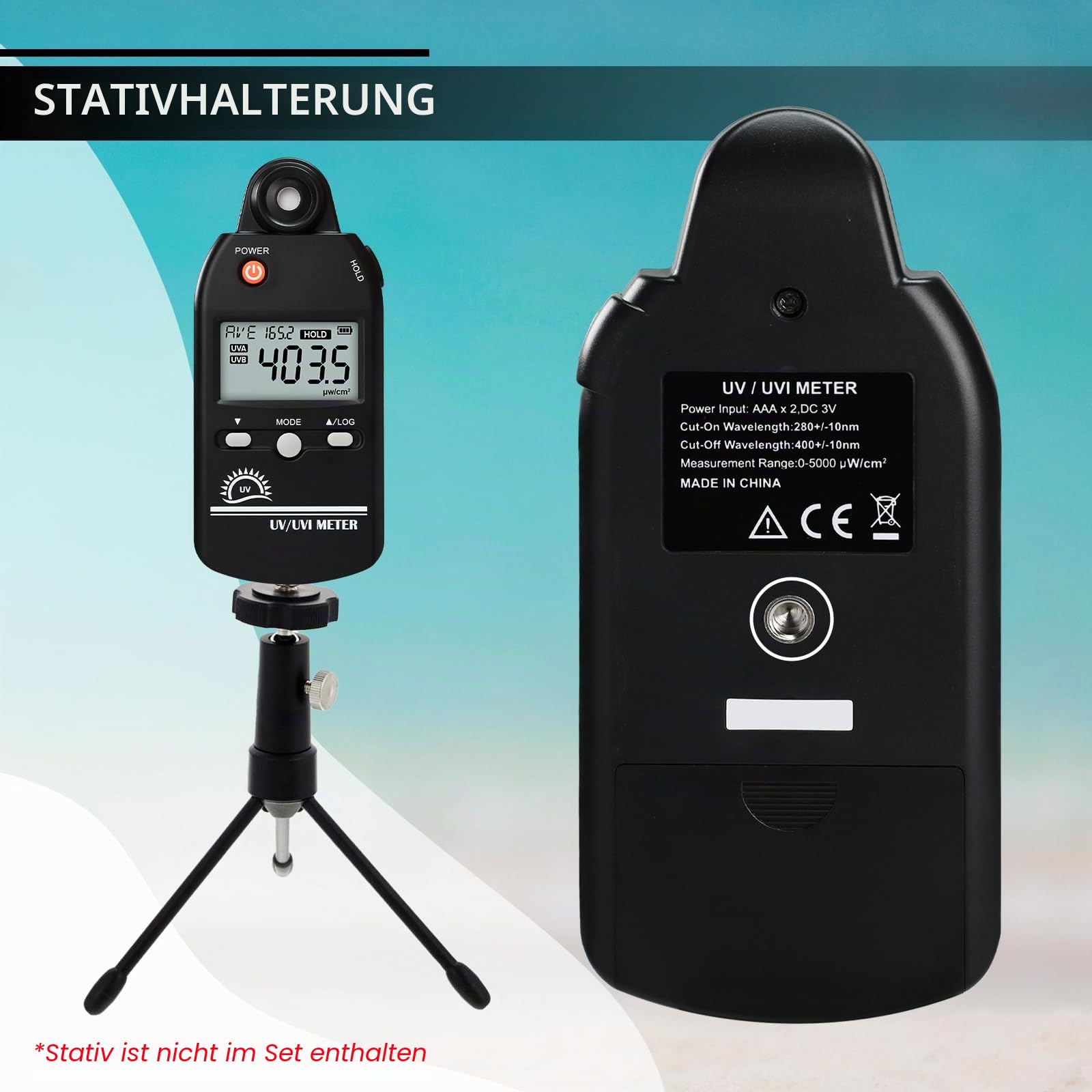 UV Meter Digital UVB Messgerät 280-400nm UV Index Meter 0-5000μW/cm² UV Detektor 100 Gruppen Datensatz für Reptilien