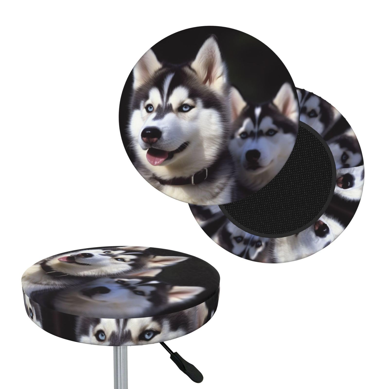 NONHAI Husky Dog Bar Stool Cover Round Elastic Stool Cushion Covers Dustproof Bar Chair Cover Washable Stool Cushion Slipcover Stretch Stool Seat Covers for 12-14 Inch Chair