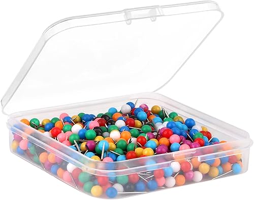 Yalis 600 unidades de tachuelas de mapa de colores mixtos, pasadores de marcado, cabeza de cuentas de plástico de 18 pulgadas, 10 colores multicolor