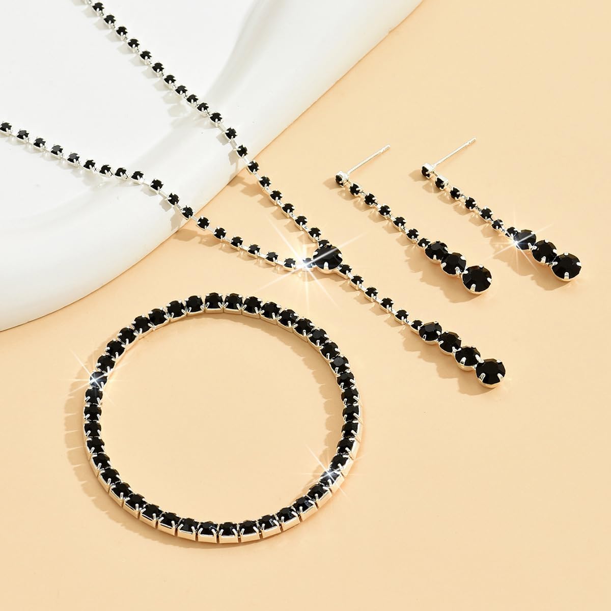 Elegant Black Rhinestone Bridal Jewelry Set