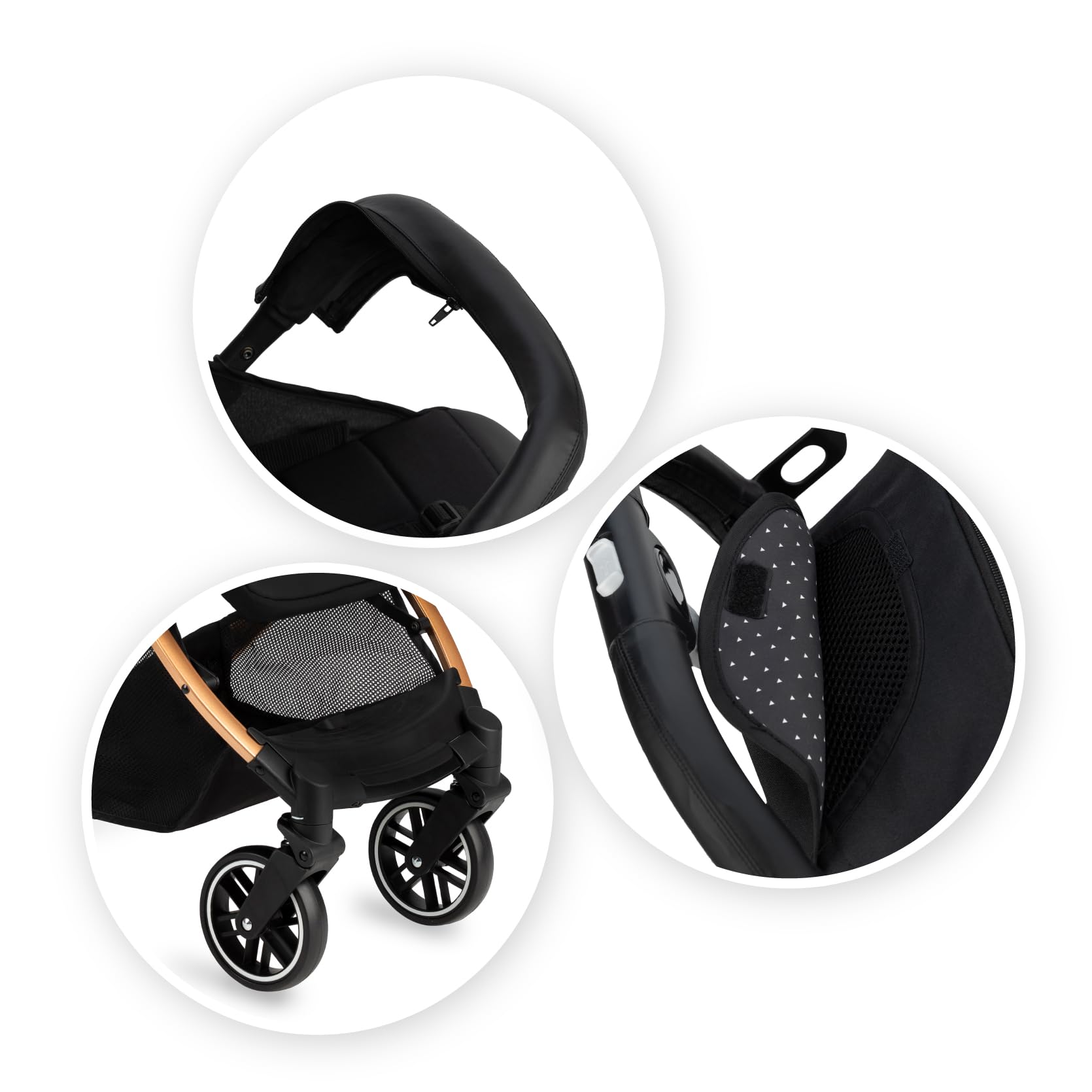 MoMi ESTELLE Poussette compacte légère et pliable dès 6 mois jusqu'à 15 kg, dossier inclinable, repose-pieds réglable, roues amorties, grand panier, harnais 5 points