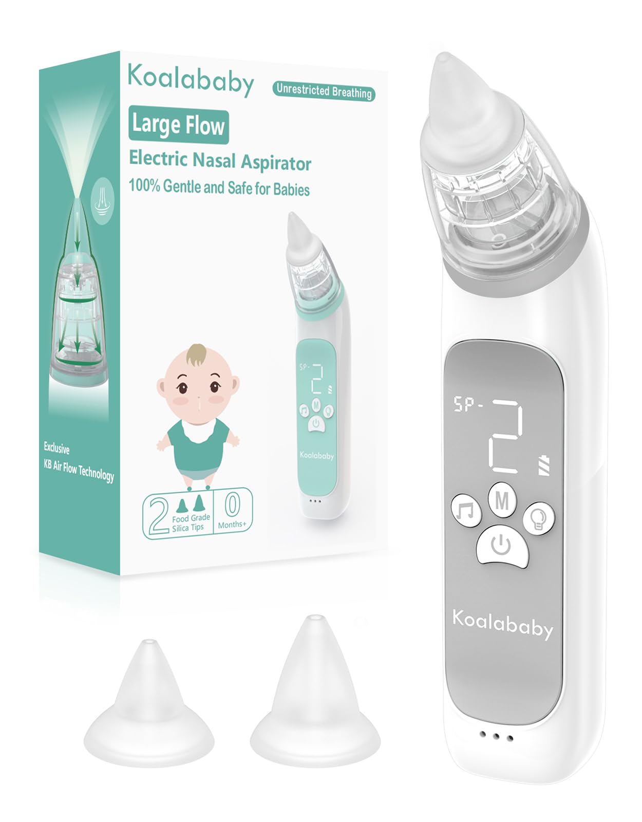 Large Flow Electric Nasal Aspirator, Newest Baby Nose Sucker, Nose Cleaner for Toddlers with 3 Suction Levels, Soothing Music and Light, Space Gray