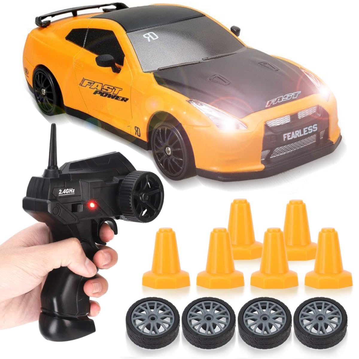 Liberty ImportsRC Drift Car 1/24 2.4GHz 4WD Remote Control Sport Racing On-Road Vehicle with LED Light, Batteries and Drift Tires (Style 6)