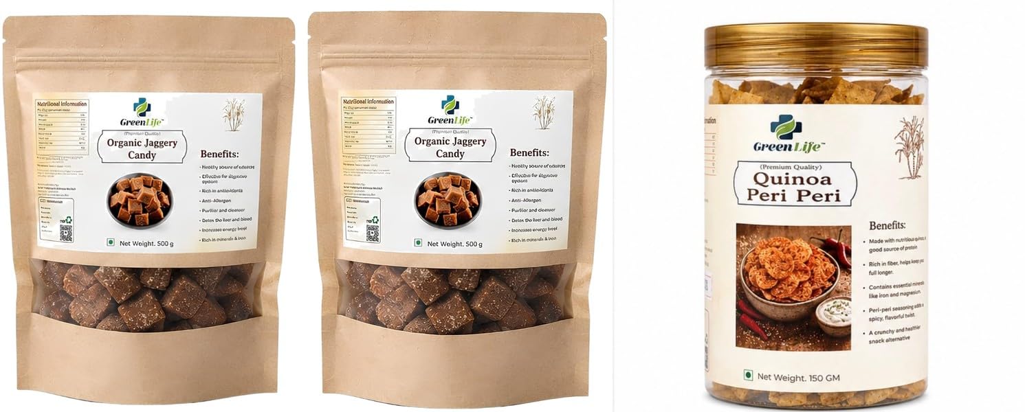 Oats & Onion Chips | Baked Oats | Crispy Onion Flavor Chips | 200gpack of 2Organic Jaggery Candy with Saunf & Elaichi 250g | Organic Jaggery Candy | GreenLife Combo | Total Weight 450g-image-17